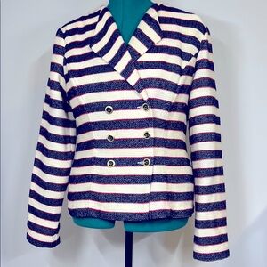 NWT CAbi Red White Blue Striped Double-Breasted Women's Jacket size 10